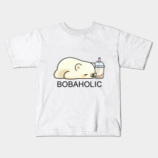 Bobaholic Little Polar Bear Chilling with it's Boba Tea Kids T-Shirt